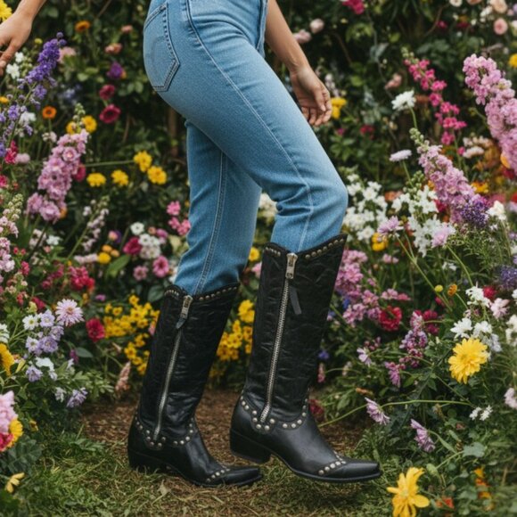 Old Gringo Rockrazz Studded Western Boots Black Leather Side Zip Snip Toe Boot - Picture 14 of 14